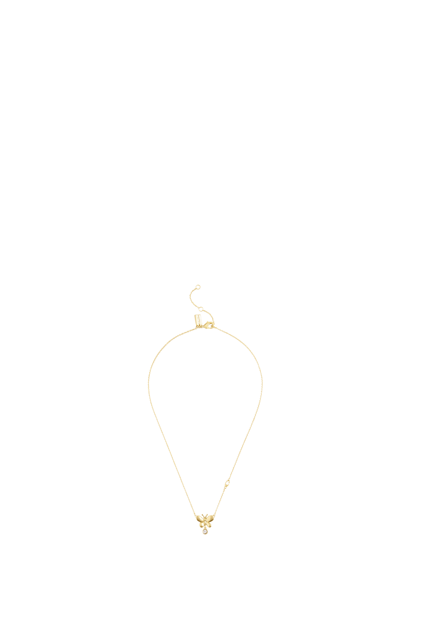 37515378GLD-Butterfly Stone Pendant Necklace-Shiny Gold