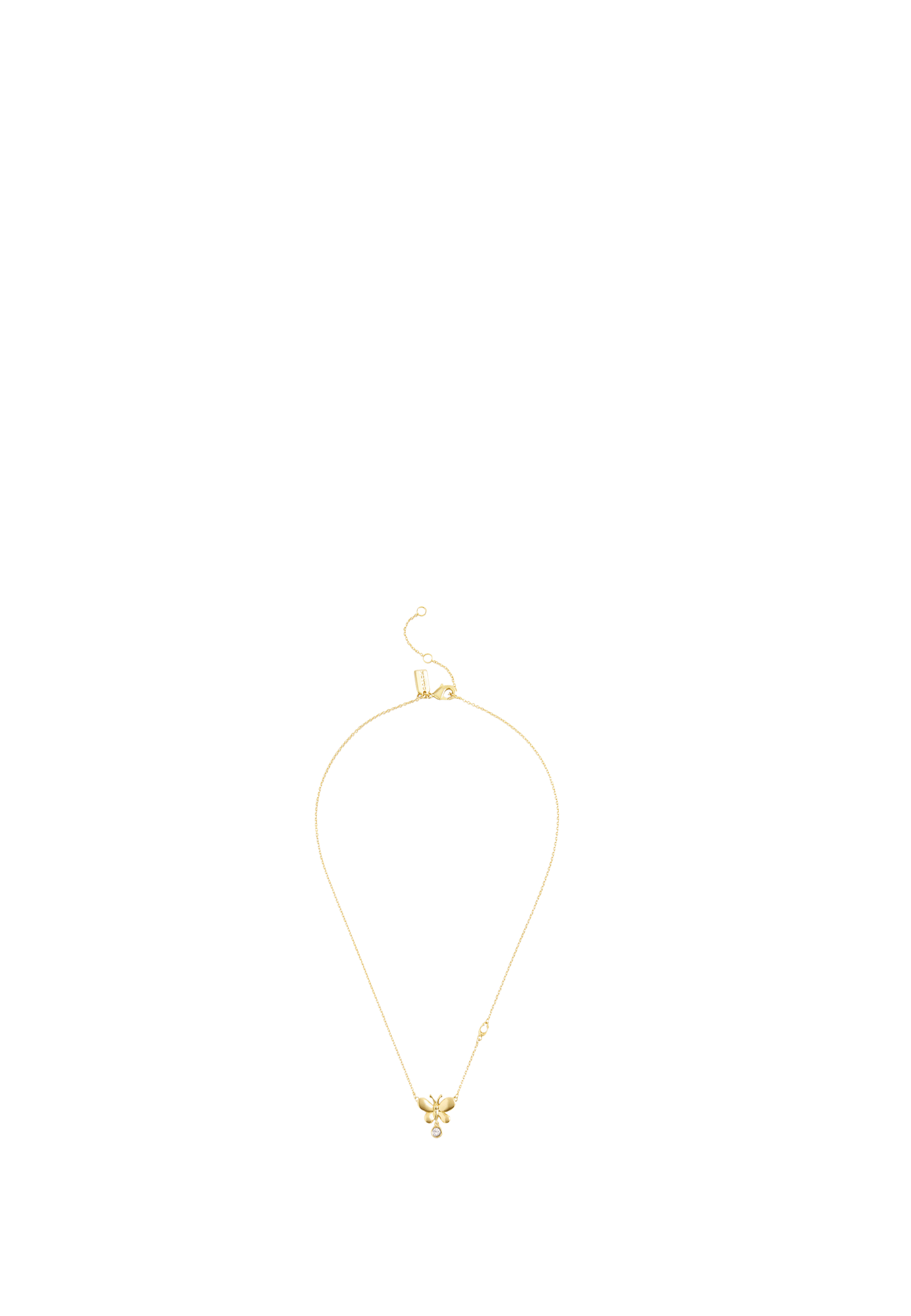 37515378GLD-Butterfly Stone Pendant Necklace-Shiny Gold
