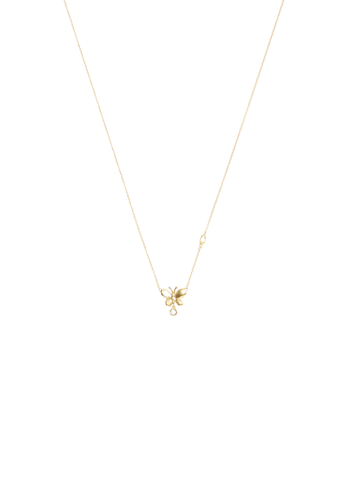 37515378GLD-Butterfly Stone Pendant Necklace-Shiny Gold
