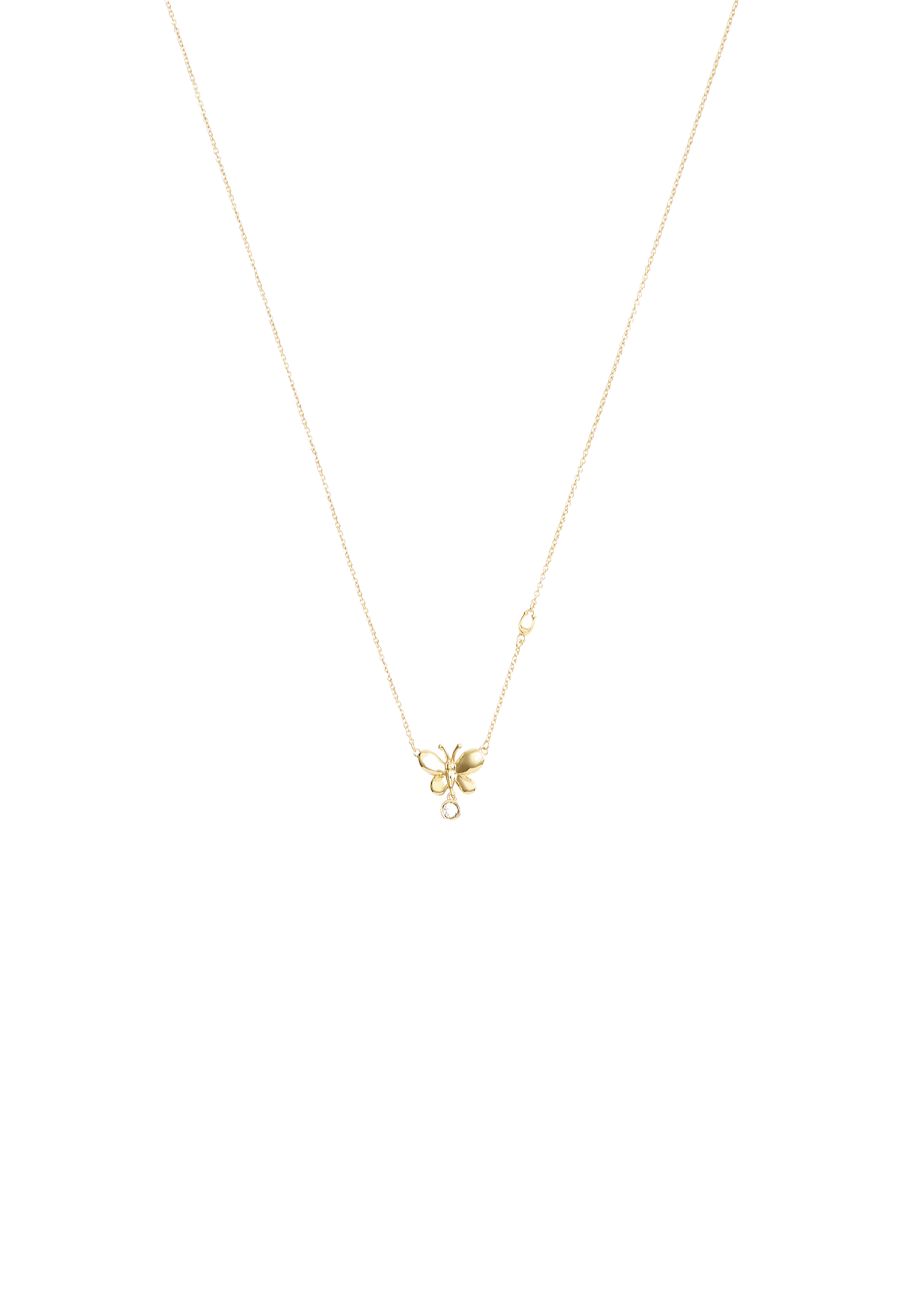37515378GLD-Butterfly Stone Pendant Necklace-Shiny Gold