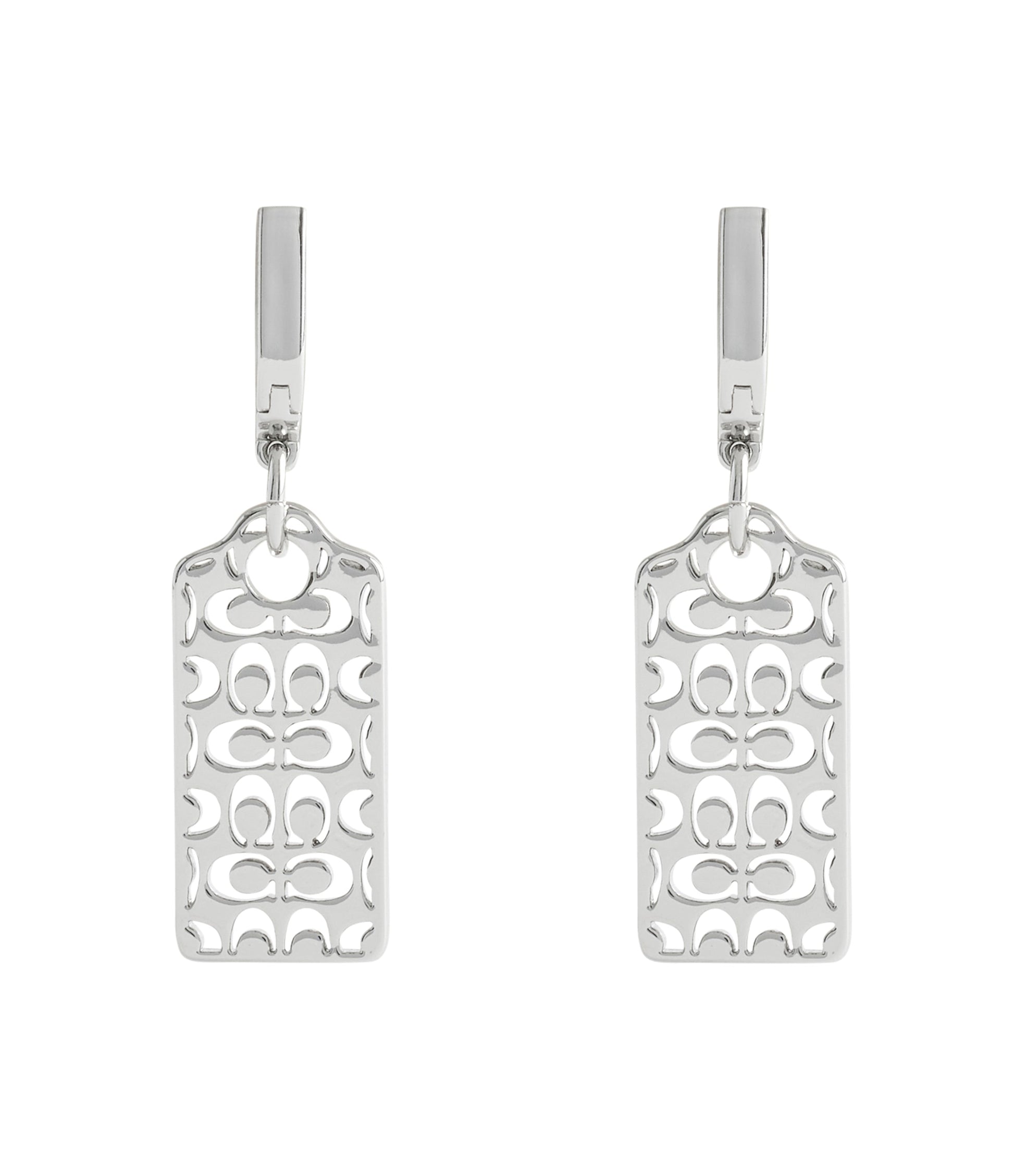 37517770RHO-Signature Quilted Cut Out Hangtag Drop Earrings-Rhodium