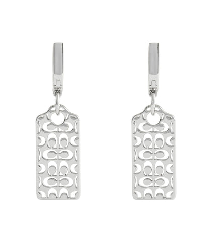 37517770RHO-Signature Quilted Cut Out Hangtag Drop Earrings-Rhodium