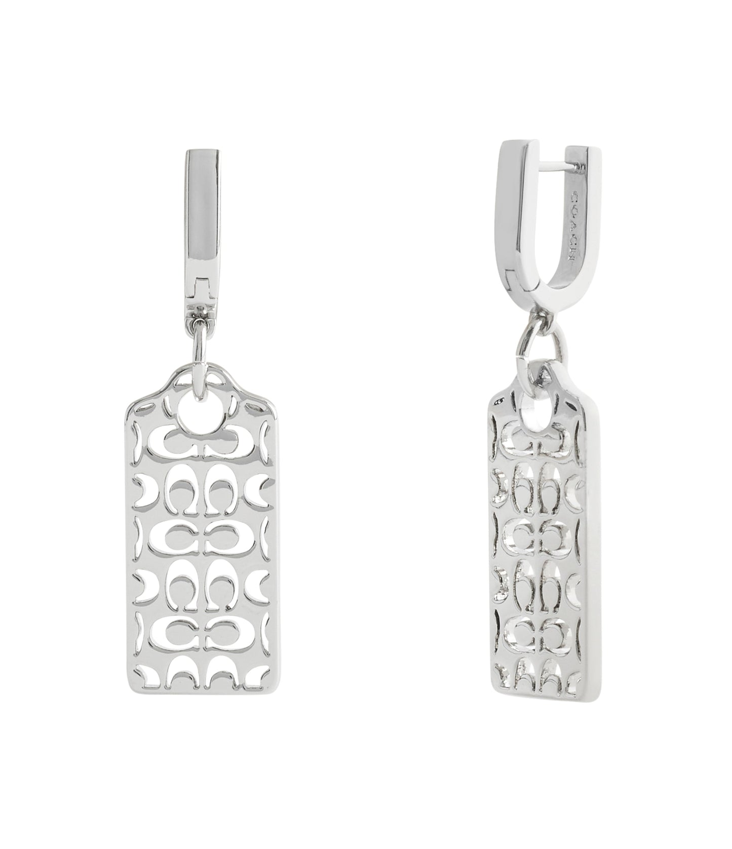 37517770RHO-Signature Quilted Cut Out Hangtag Drop Earrings-Rhodium