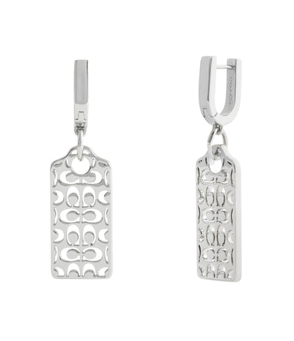 37517770RHO-Signature Quilted Cut Out Hangtag Drop Earrings-Rhodium