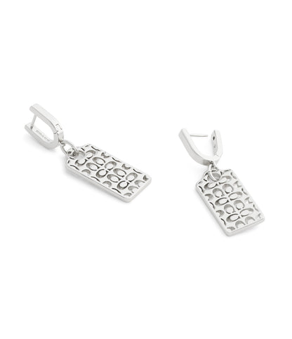 37517770RHO-Signature Quilted Cut Out Hangtag Drop Earrings-Rhodium