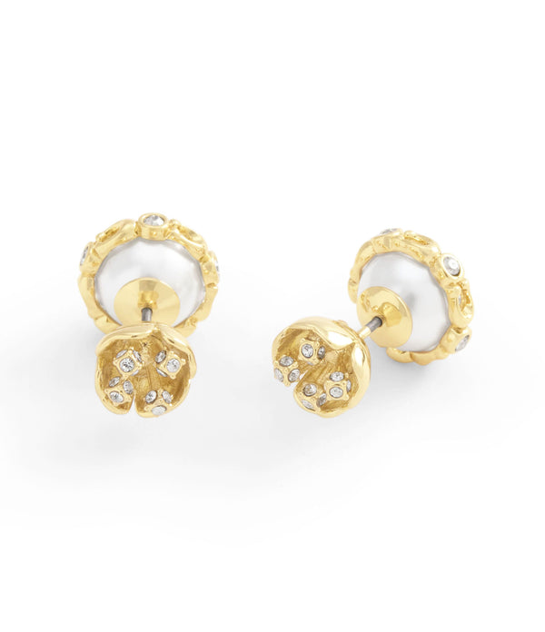 Earrings Pearl Floral Front Back Stud