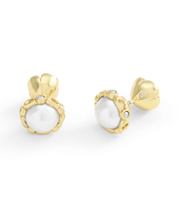 Earrings Pearl Floral Front Back Stud