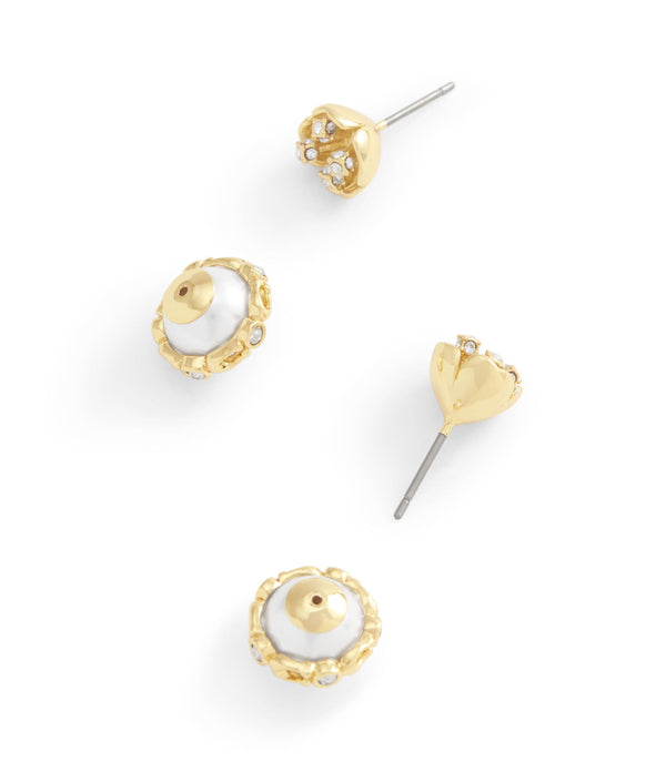 Earrings Pearl Floral Front Back Stud
