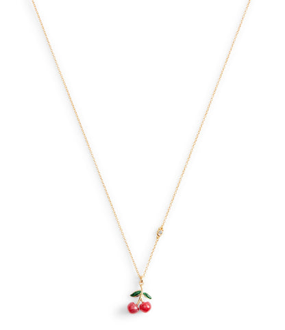 37521223GLD-Necklace Cherry Shrt Pndnt-Red/Gold