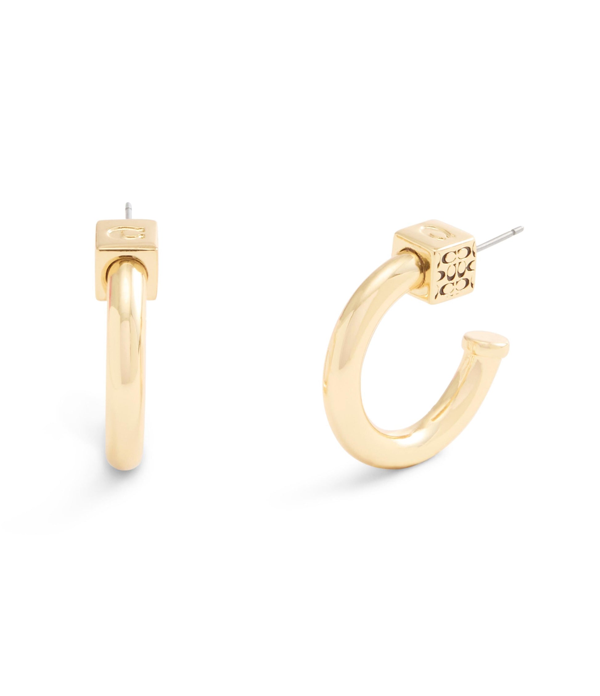 37527568GLD-Signature Quilted Cube Chubby Hoop Earrings-Gold
