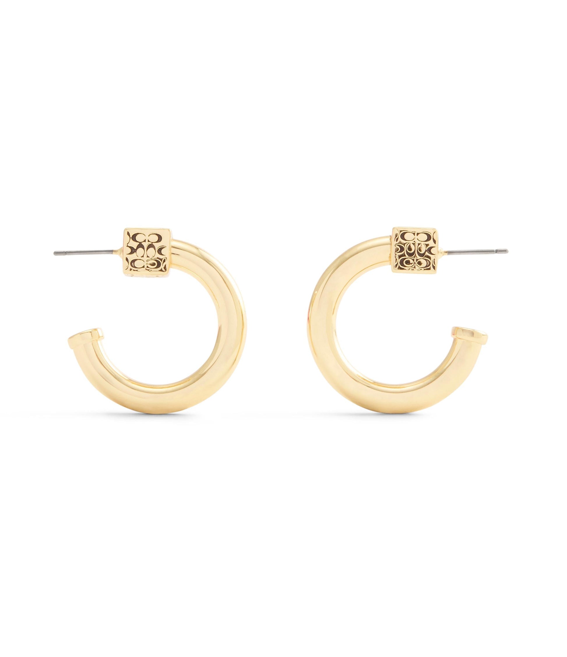 37527568GLD-Signature Quilted Cube Chubby Hoop Earrings-Gold