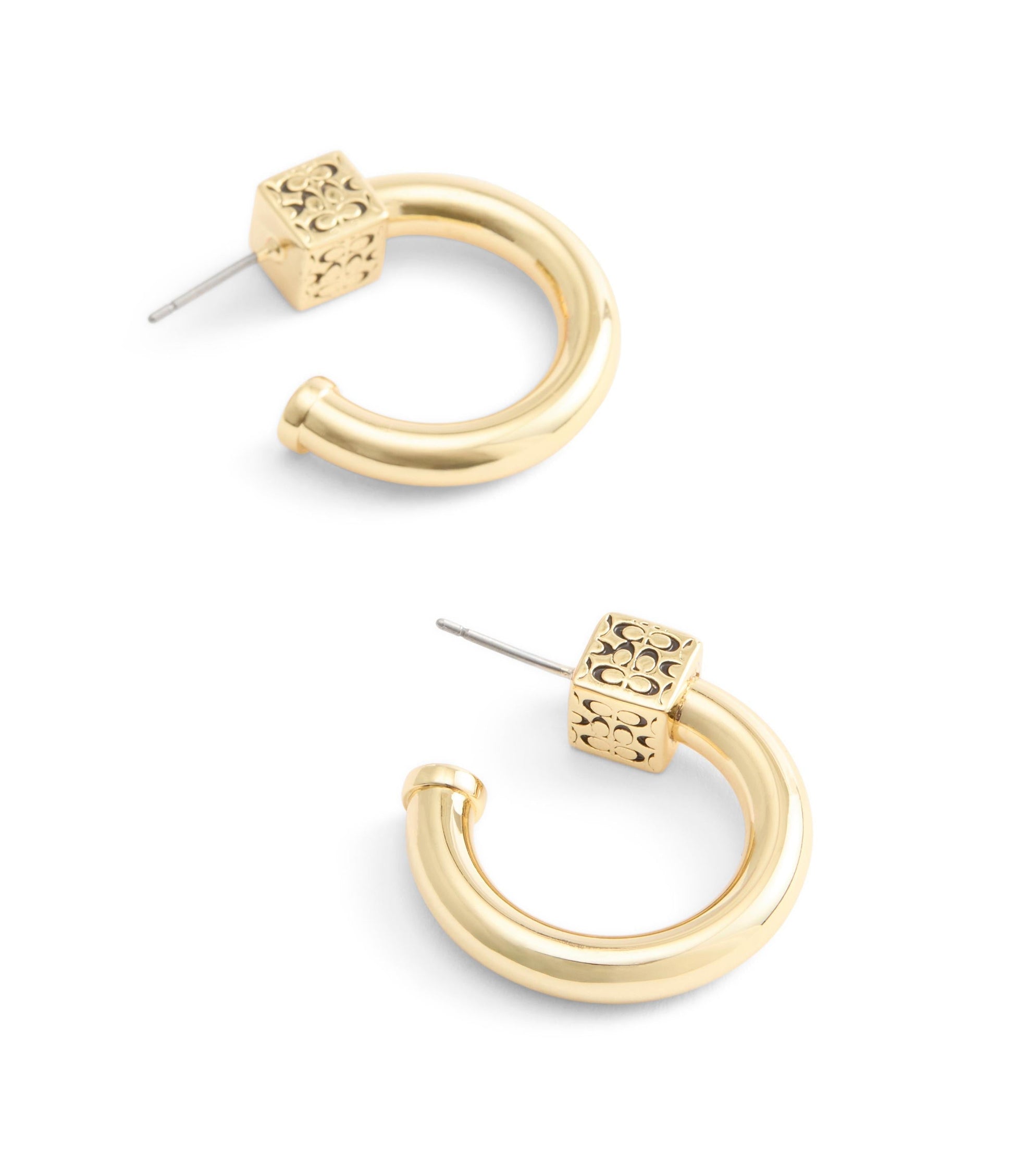 37527568GLD-Signature Quilted Cube Chubby Hoop Earrings-Gold