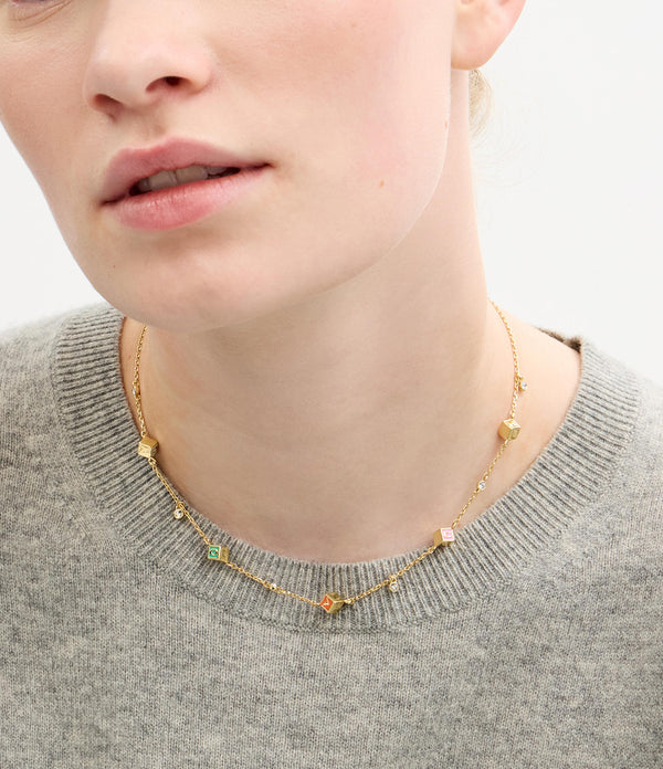 Signature Logo Enamel Cube Strand Necklace