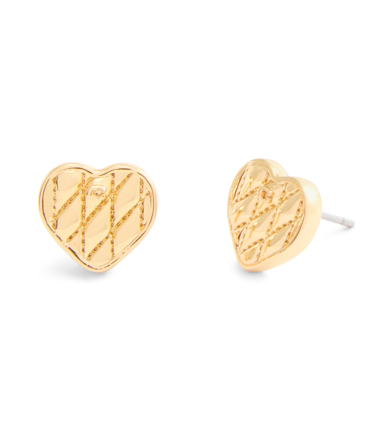 37527586GLD-Signature Quilted Heart Bag Stud Earrings-Gold