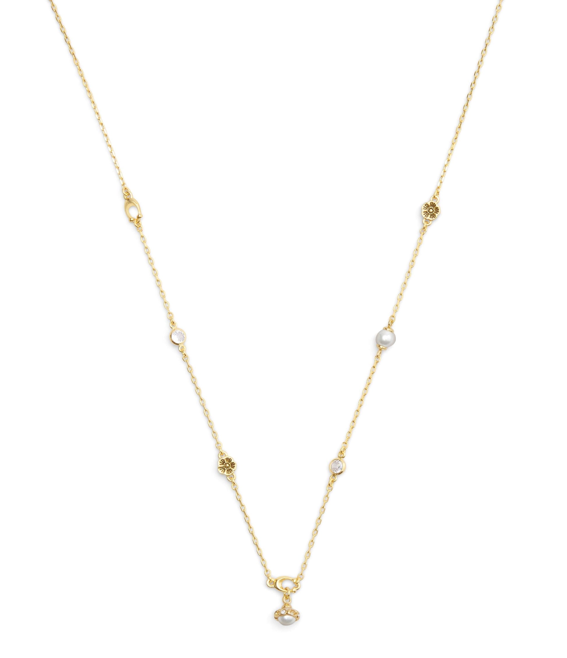 37527599GLD-Signature Heritage Pearl Charm Strand Necklace-Pearl