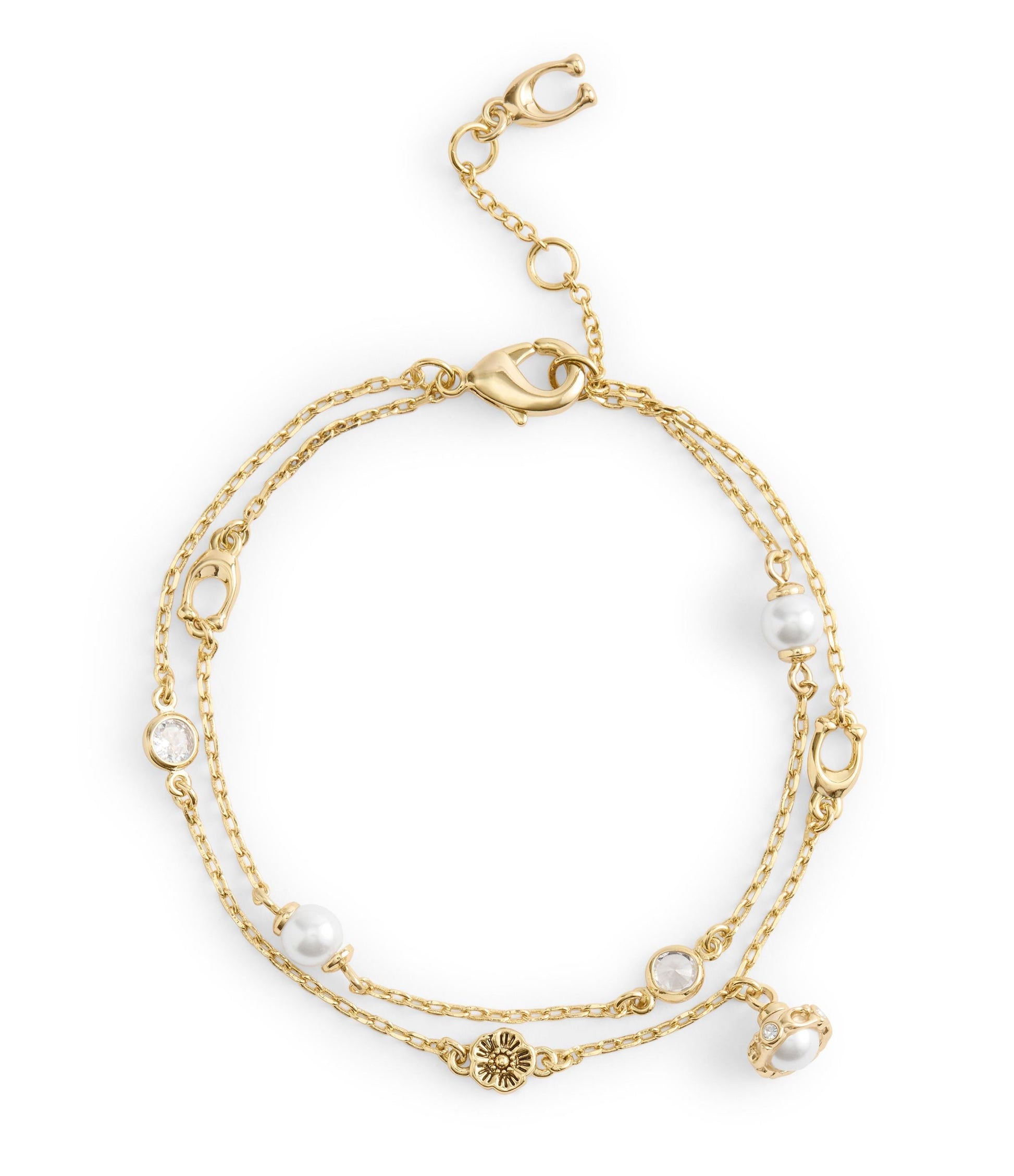 37527601GLD-Signature Heritage Pearl Charm Double Strand Bracelet-Pearl