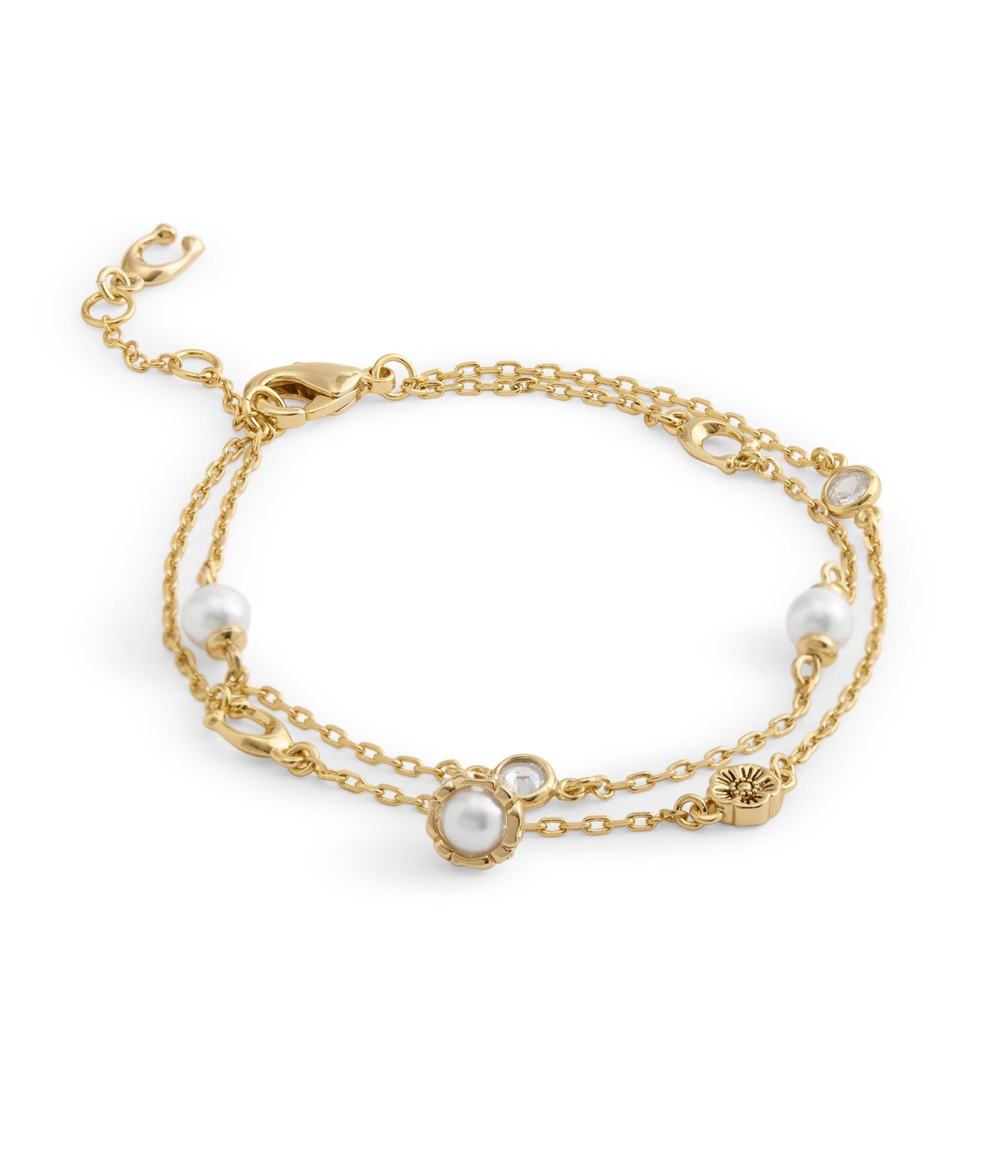 37527601GLD-Signature Heritage Pearl Charm Double Strand Bracelet-Pearl