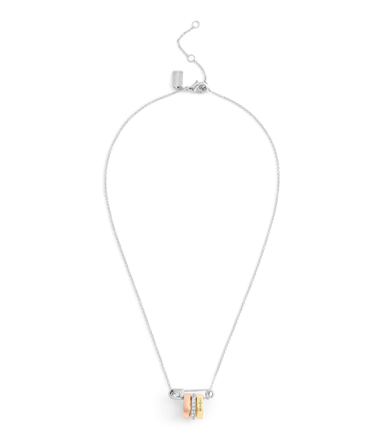 37527609TRI-Signature Safety Pin Rondelle Pendant Necklace-Tritone