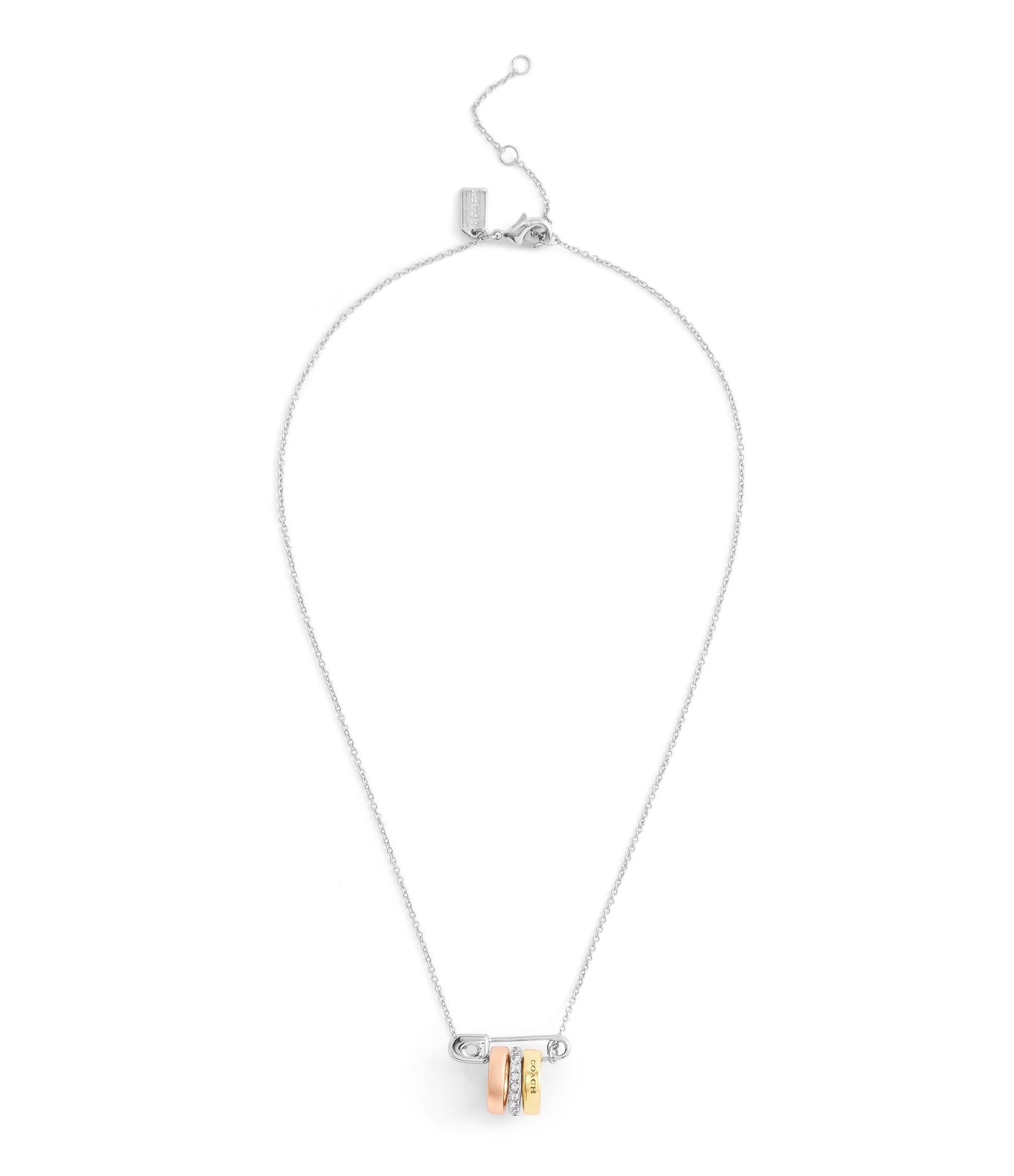 37527609TRI-Signature Safety Pin Rondelle Pendant Necklace-Tritone