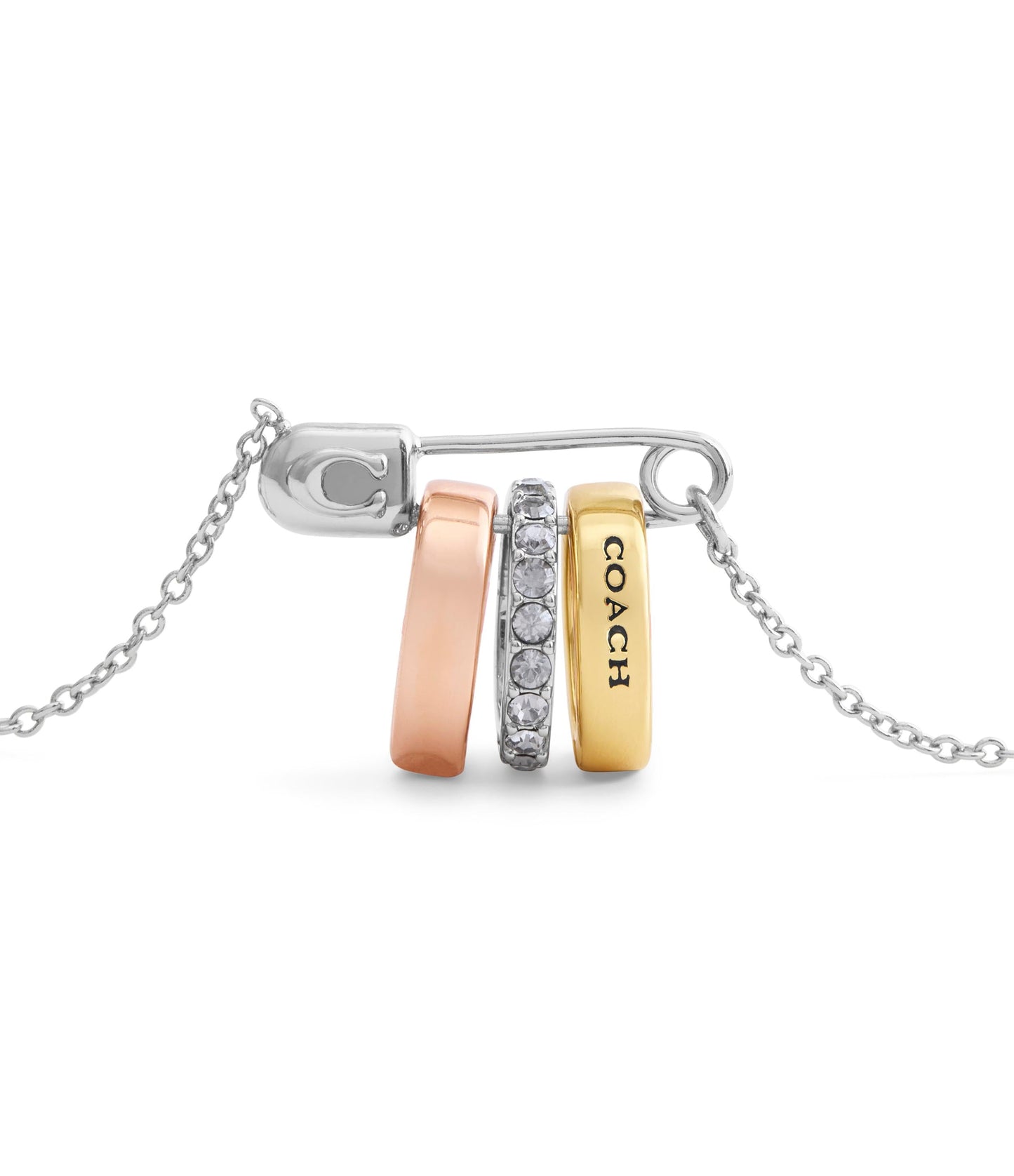 37527609TRI-Signature Safety Pin Rondelle Pendant Necklace-Tritone