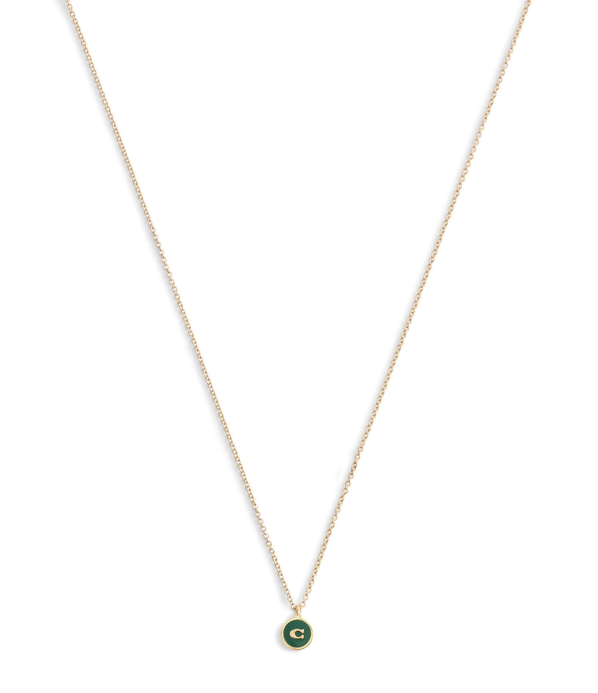 37530385GLD-Signature C Coin Pendant Boxed Necklace-Green