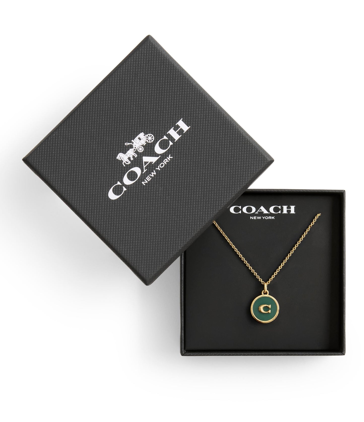 37530385GLD-Signature C Coin Pendant Boxed Necklace-Green
