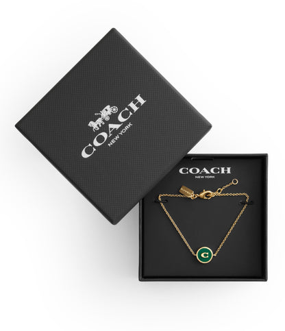 37530388GLD-Signature C Coin Charm Boxed Bracelet-Green