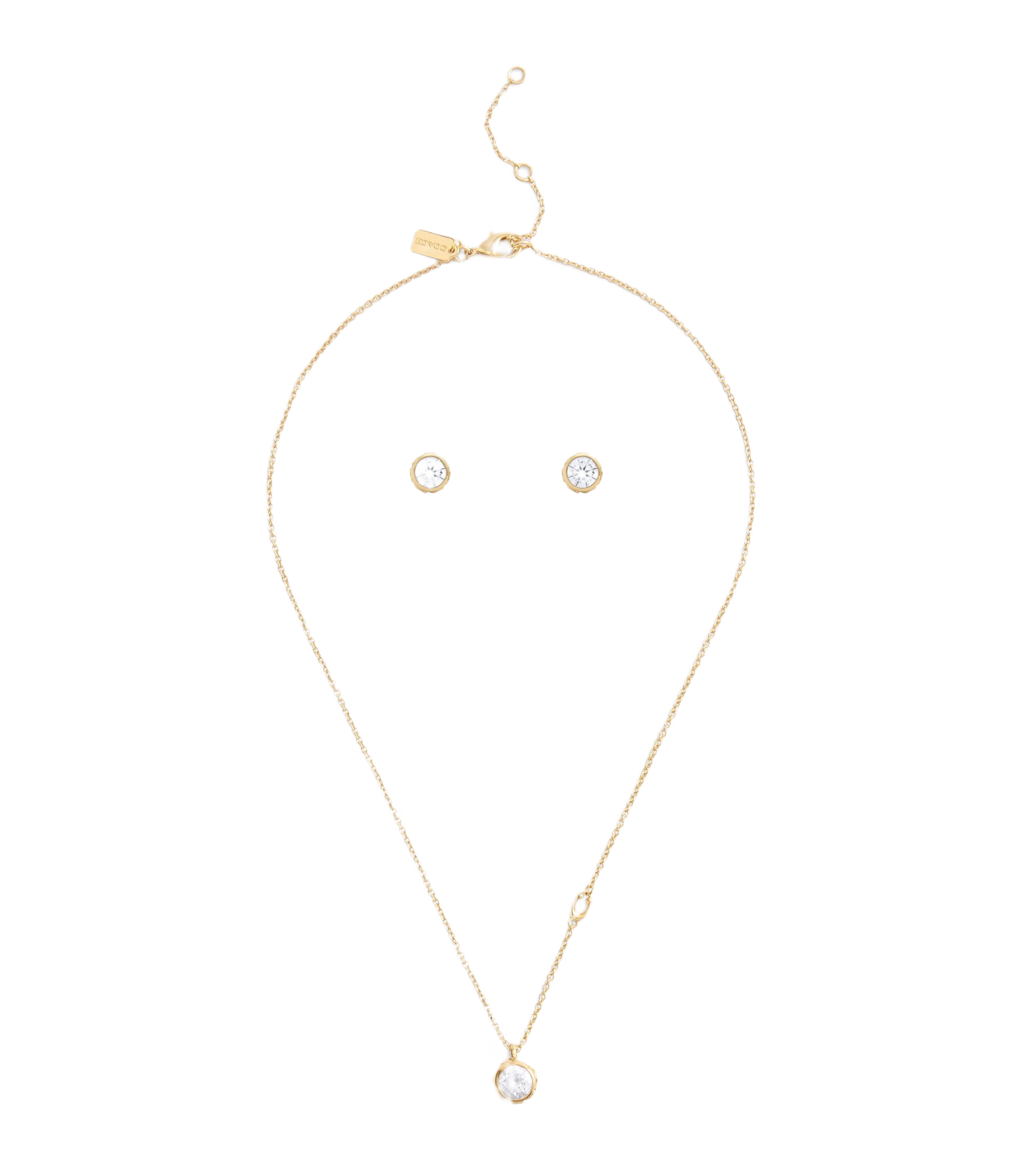 37530390GLD-Stone Necklace & Earrings Boxed Jewelry Set-Gold