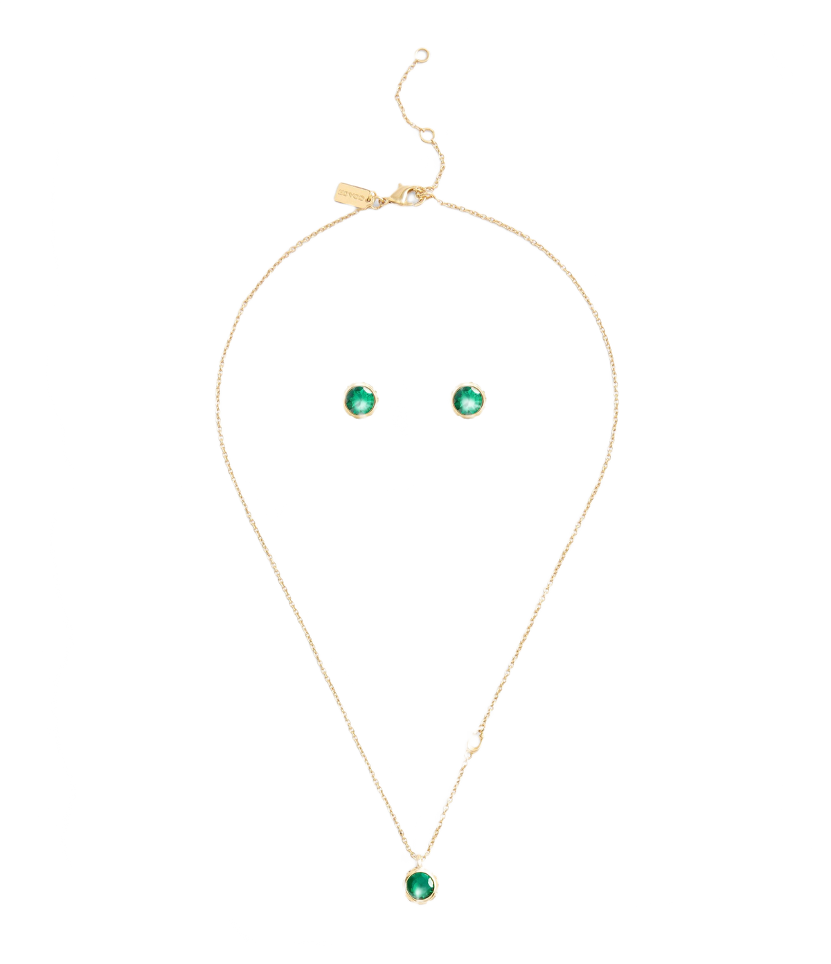 37530390GLD-Stone Necklace & Earrings Boxed Jewelry Set-Gold
