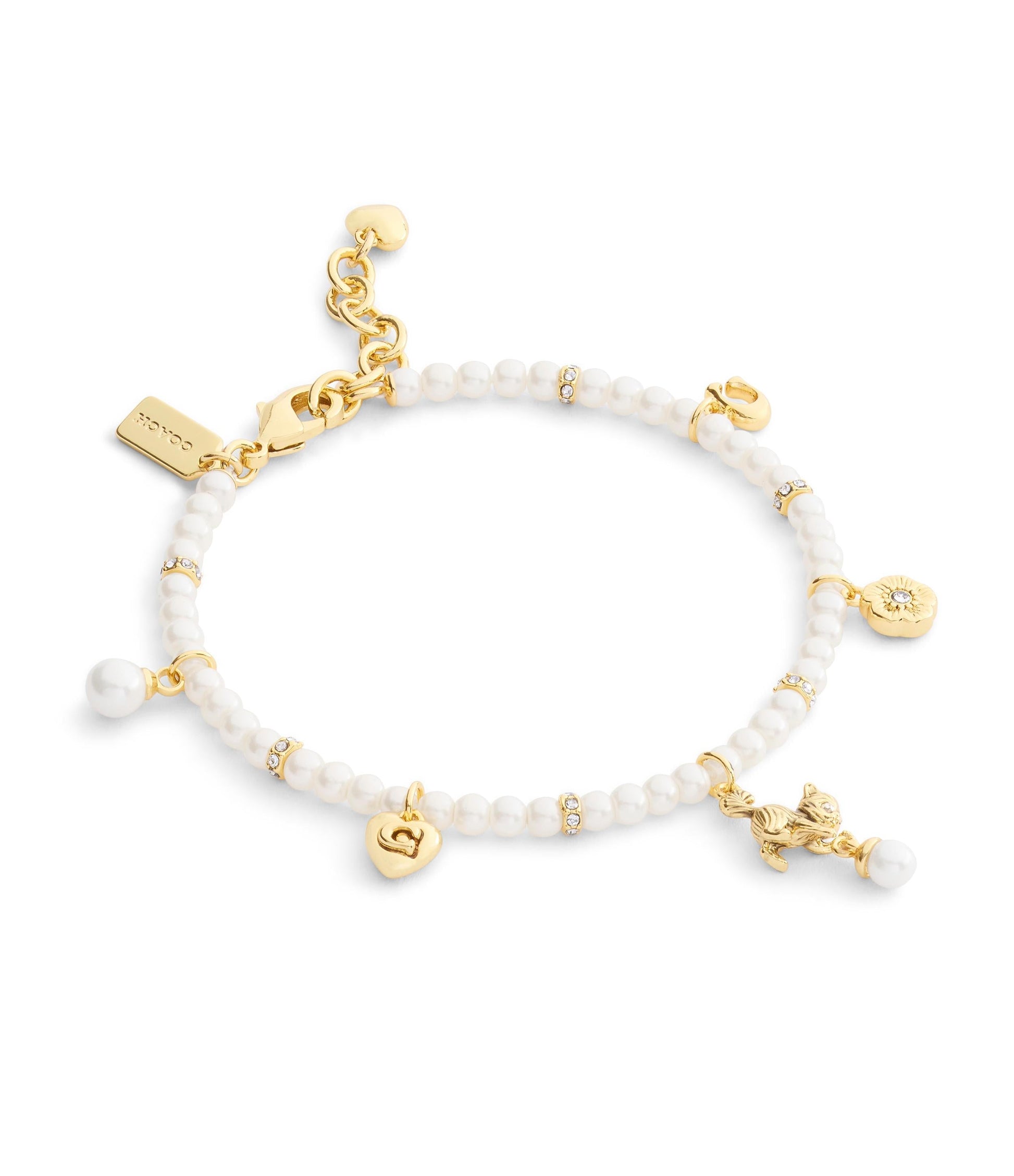 37541310GLD-Signature Cat Charm Pearl Strand Bracelet-Pearl