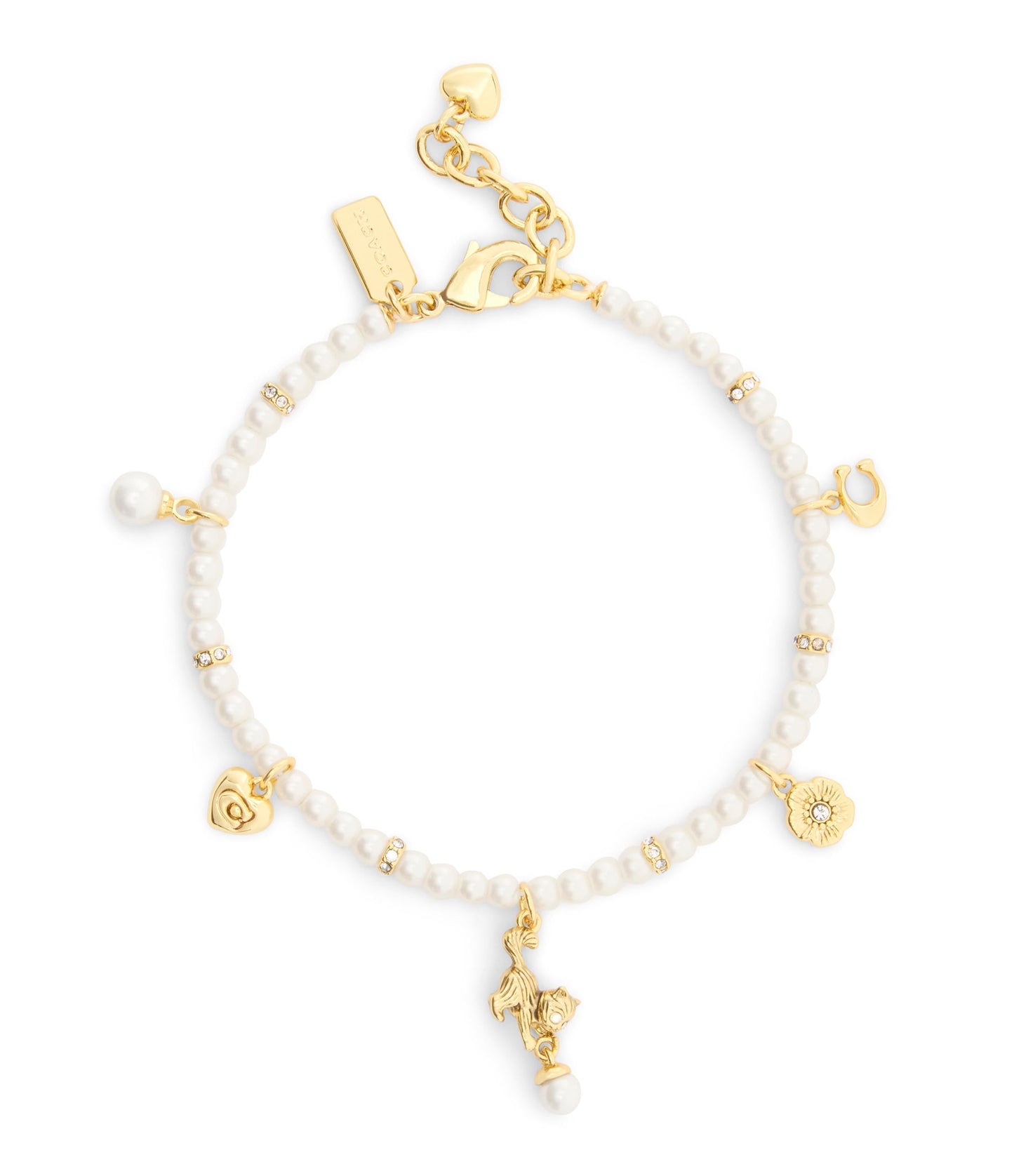 37541310GLD-Signature Cat Charm Pearl Strand Bracelet-Pearl