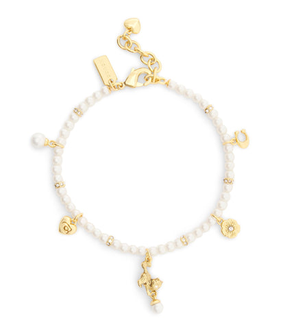37541310GLD-Signature Cat Charm Pearl Strand Bracelet-Pearl