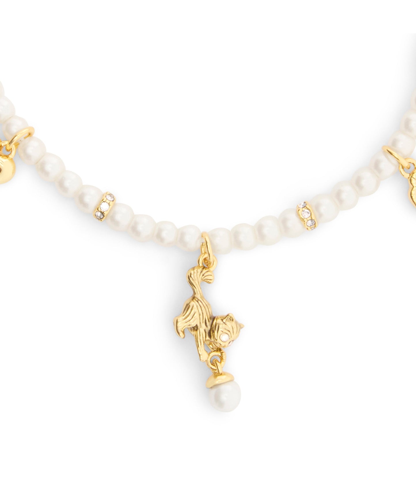 37541310GLD-Signature Cat Charm Pearl Strand Bracelet-Pearl
