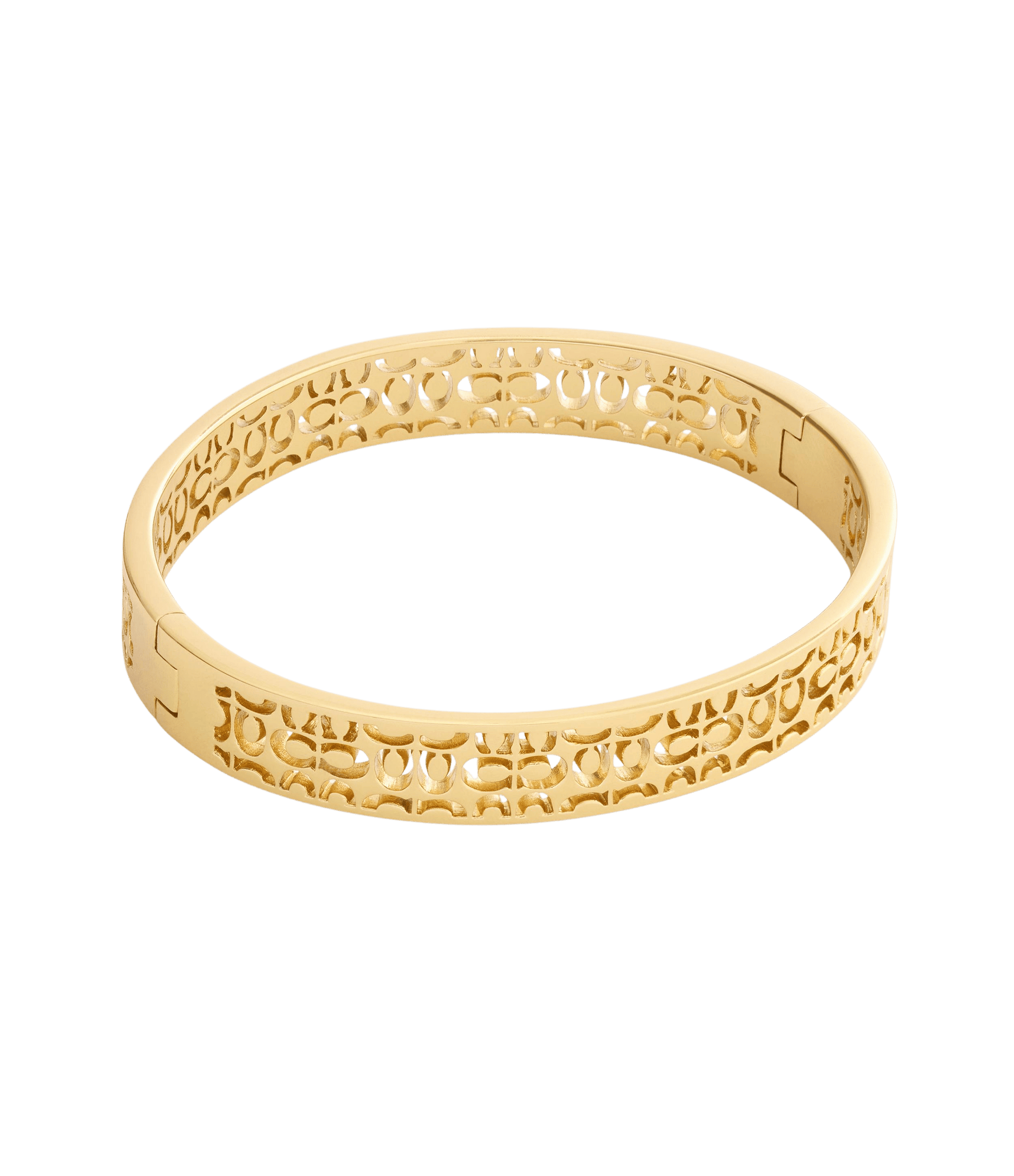 37541313GLD-Signature Quilted Cut Out Bangle Bracelet-Gold