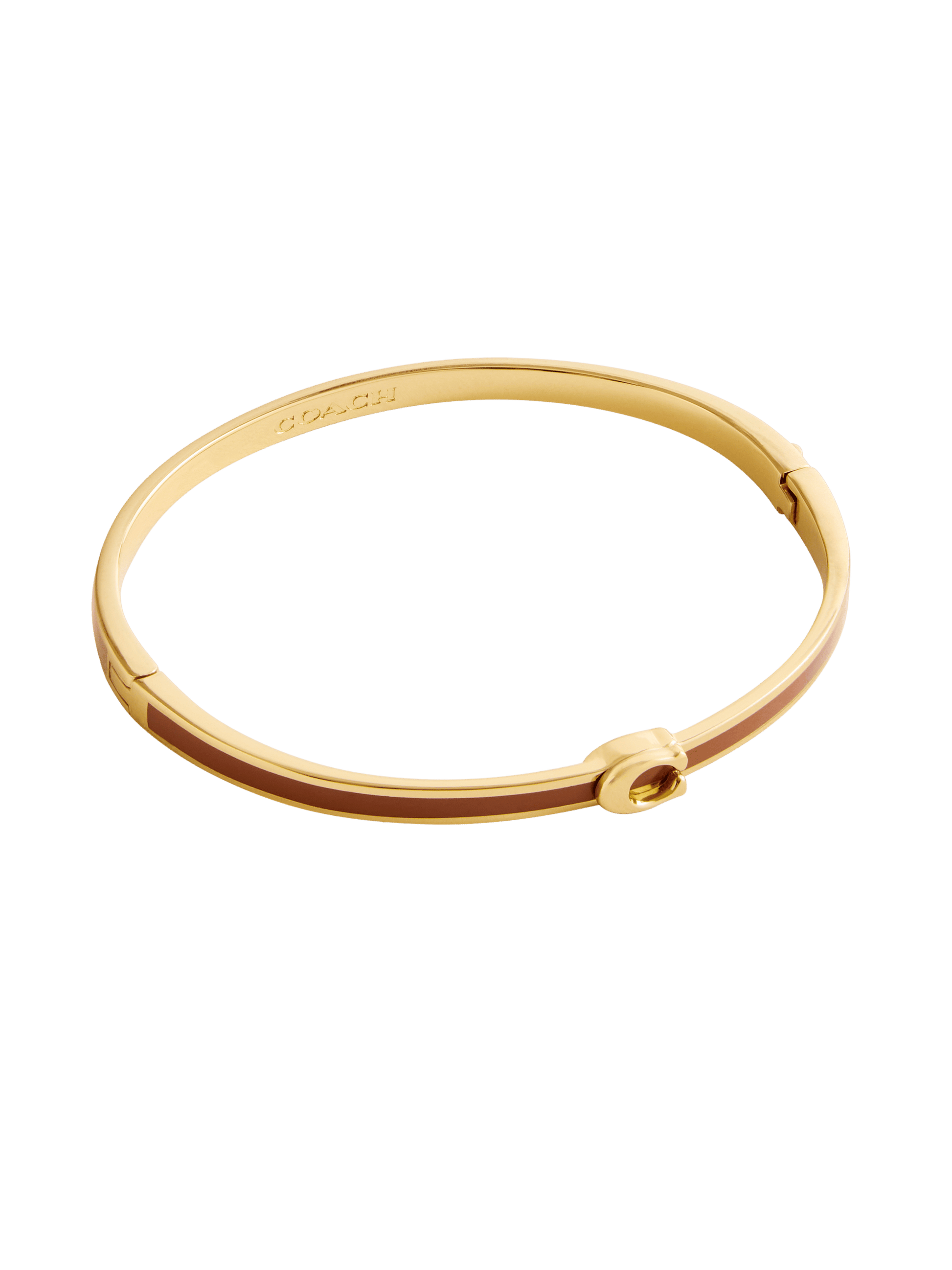 37541322GLD-Signature C Enamel Bangle Bracelet-Brown/Gold