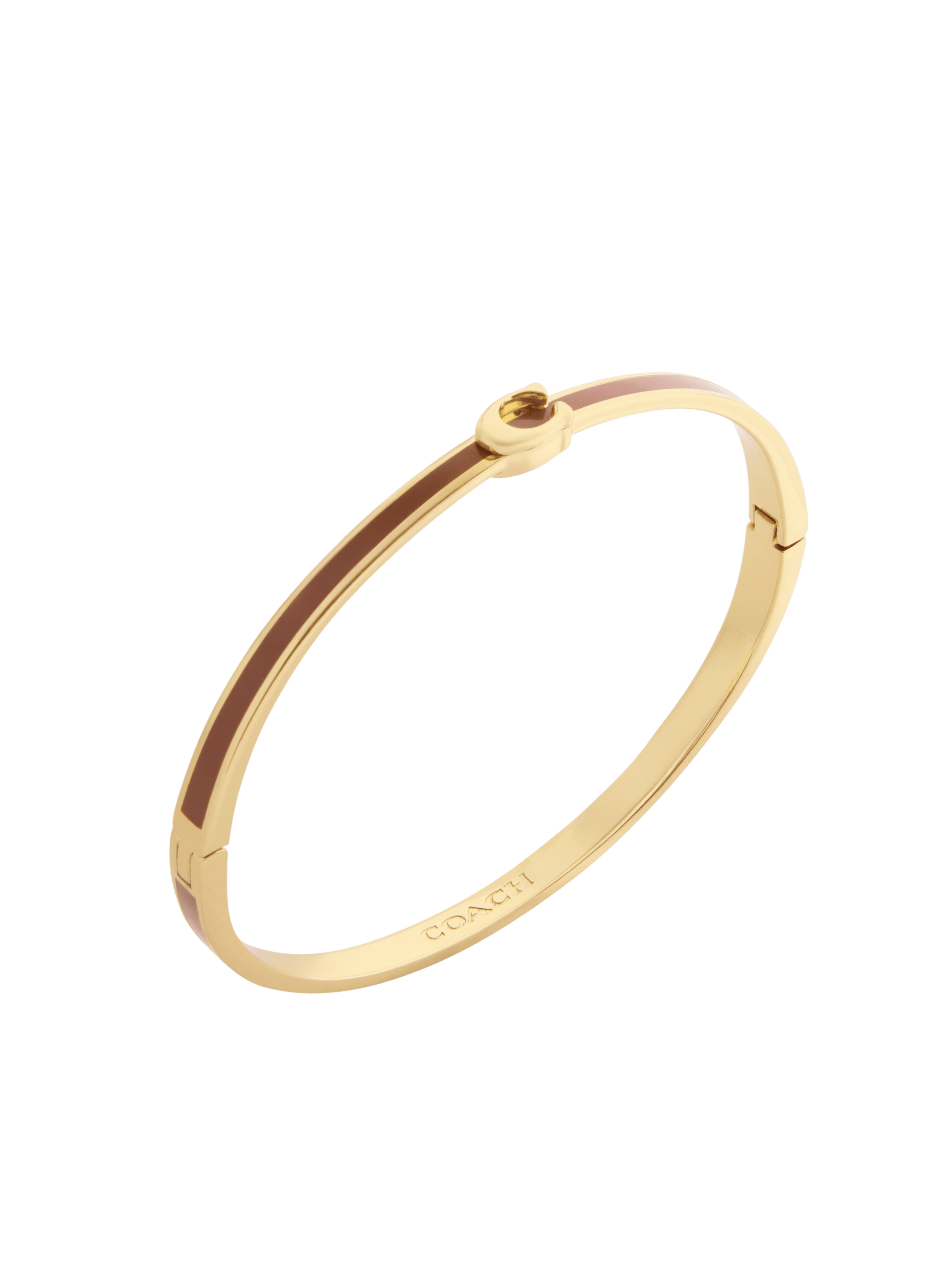 37541322GLD-Signature C Enamel Bangle Bracelet-Brown/Gold