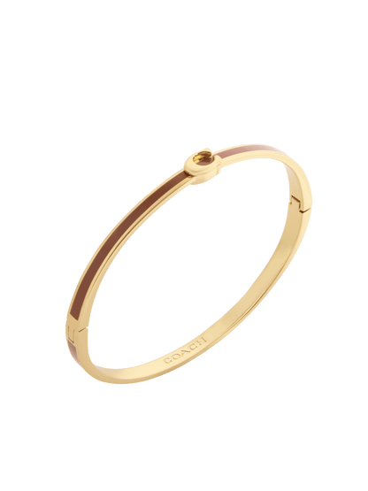 37541322GLD-Signature C Enamel Bangle Bracelet-Brown/Gold
