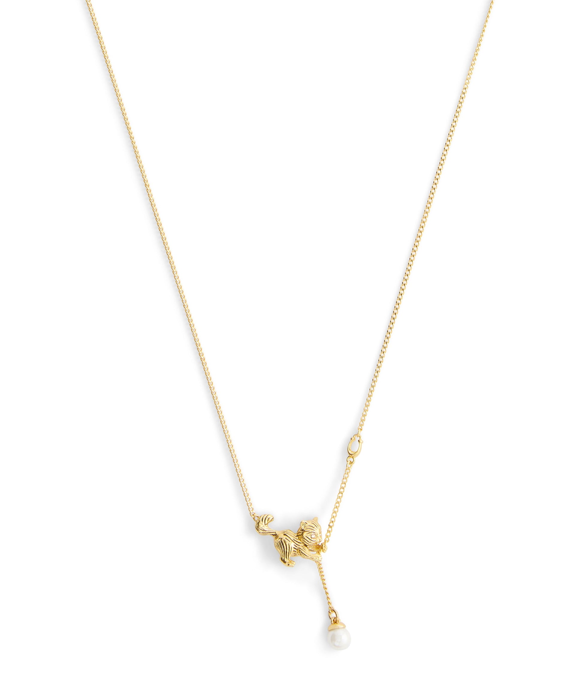 37541346GLD-Signature Cat Pearl Pendant Necklace-Peal