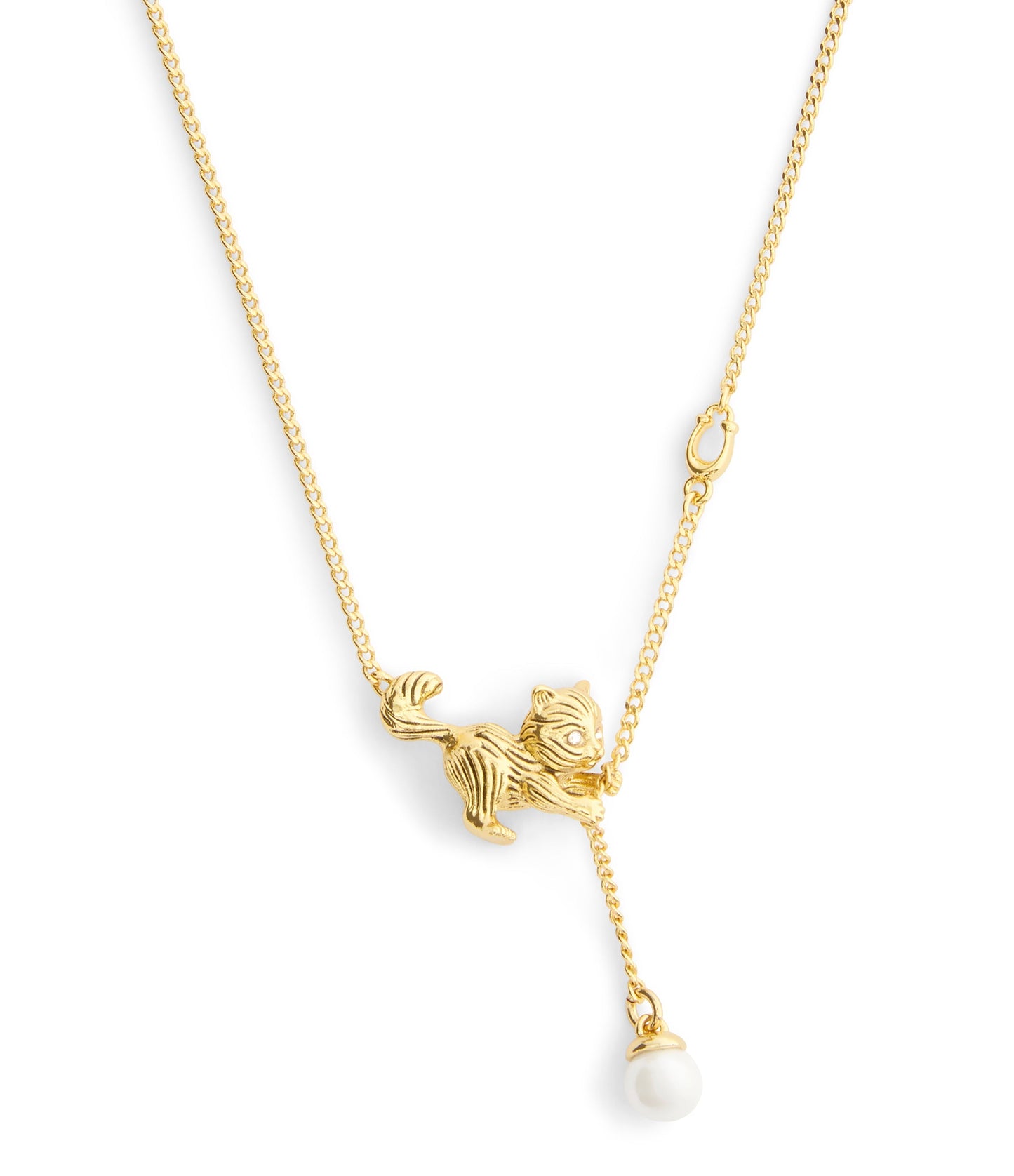 37541346GLD-Signature Cat Pearl Pendant Necklace-Peal