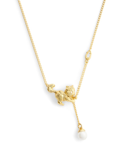 37541346GLD-Signature Cat Pearl Pendant Necklace-Peal