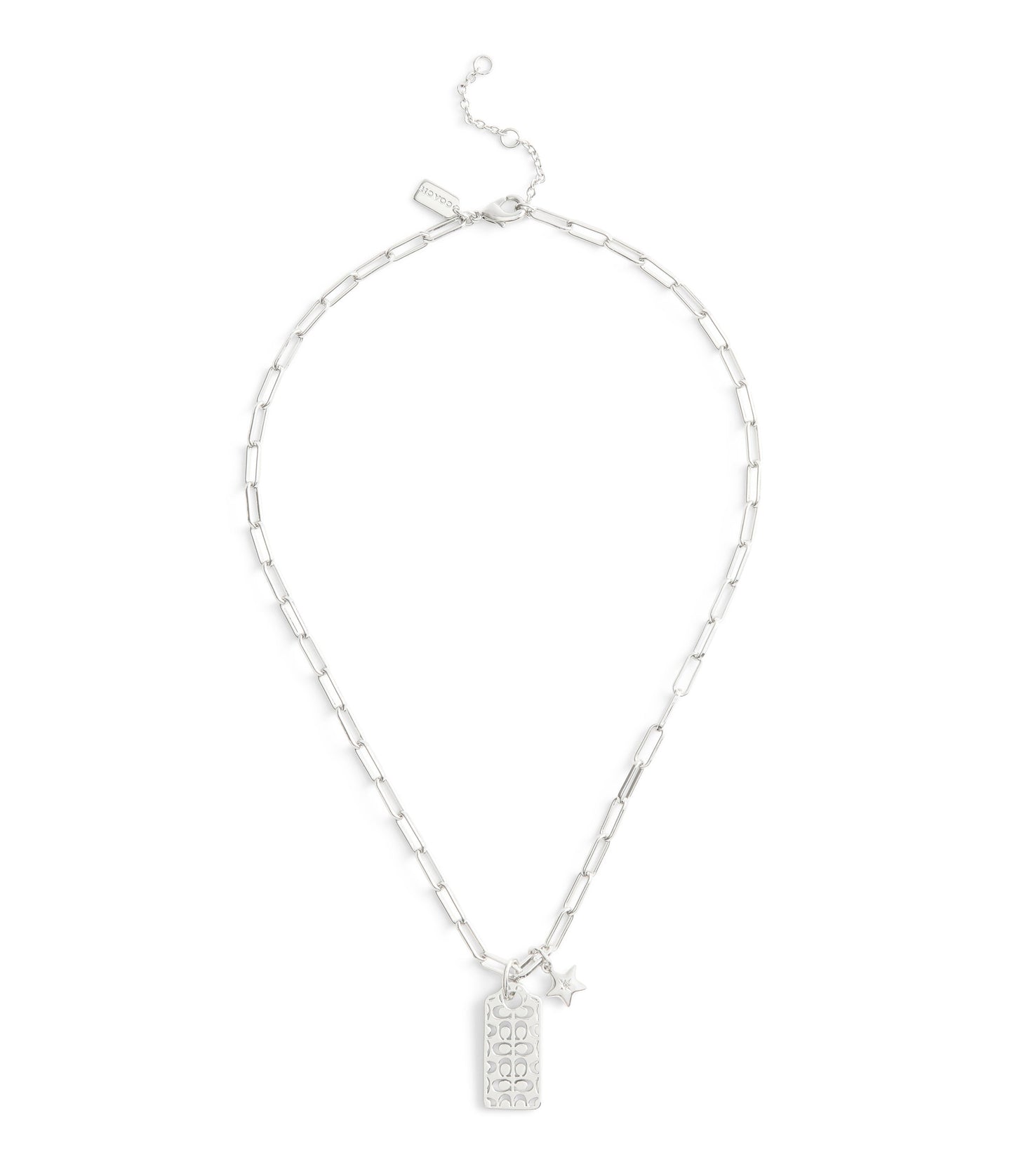 37541348RHO-Signature Quilted Cut Out Hangtag Pendant Necklace-Rhodium