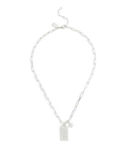 37541348RHO-Signature Quilted Cut Out Hangtag Pendant Necklace-Rhodium