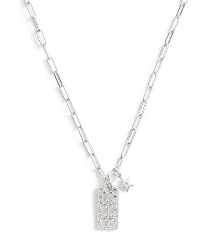 37541348RHO-Signature Quilted Cut Out Hangtag Pendant Necklace-Rhodium