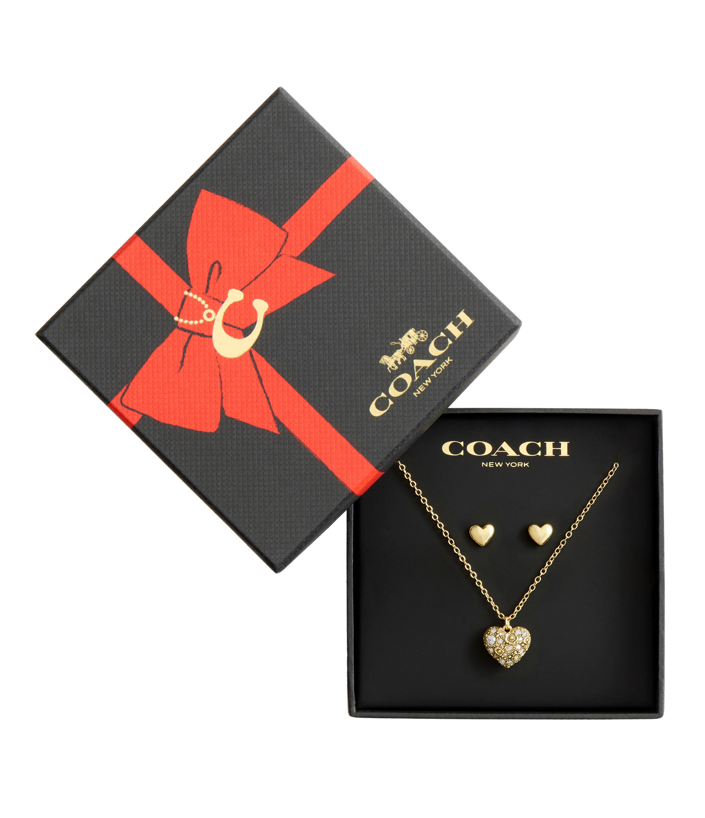 37541359GLD-Signature C Pavé Heart Boxed Jewelry Set-Crystal