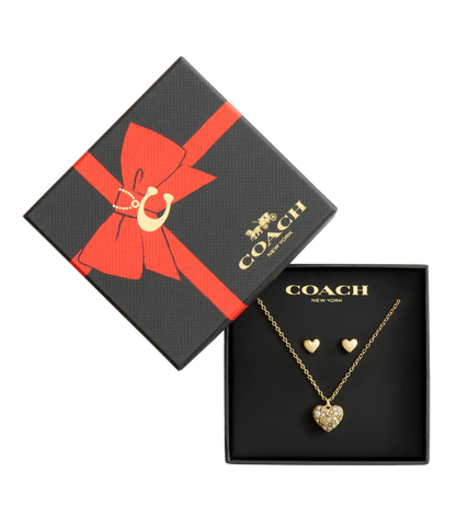 37541359GLD-Signature C Pavé Heart Boxed Jewelry Set-Crystal