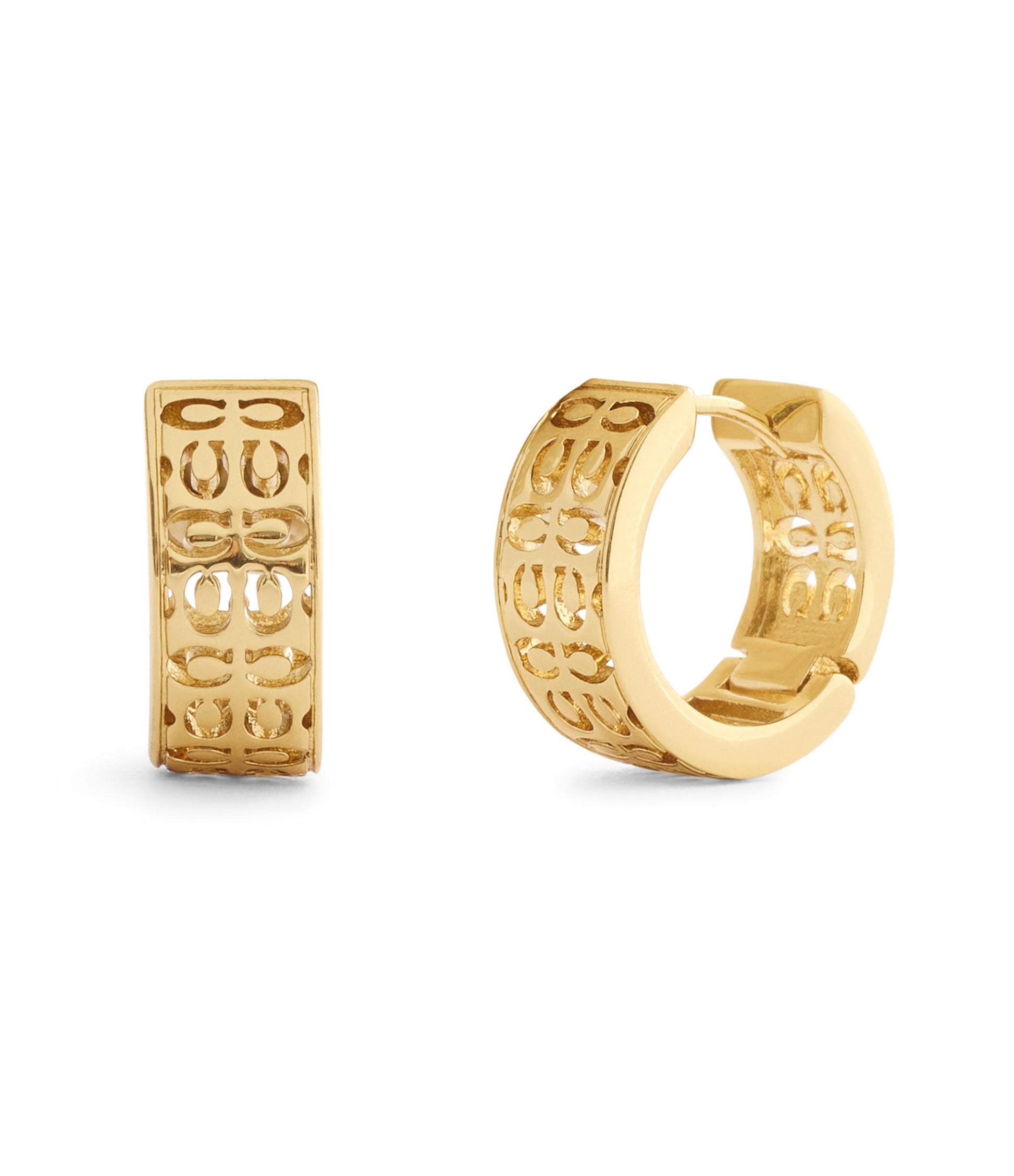37541366GLD-Signature Quilted Cut Out Huggie Earrings-Shiny Gold