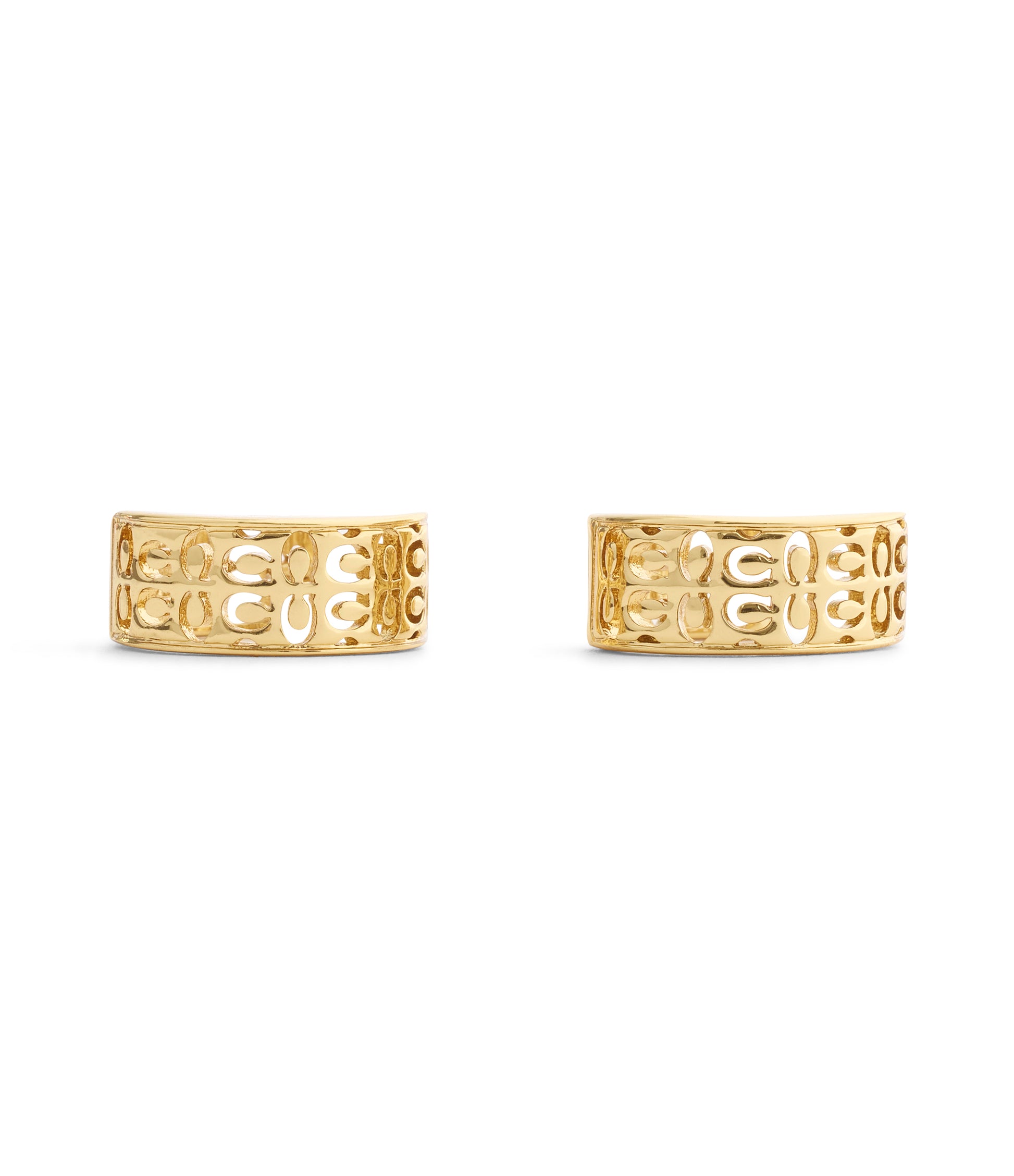 37541366GLD-Signature Quilted Cut Out Huggie Earrings-Shiny Gold