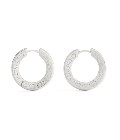 37541370RHO-Signature C Small Hoop Earrings-Rhodium