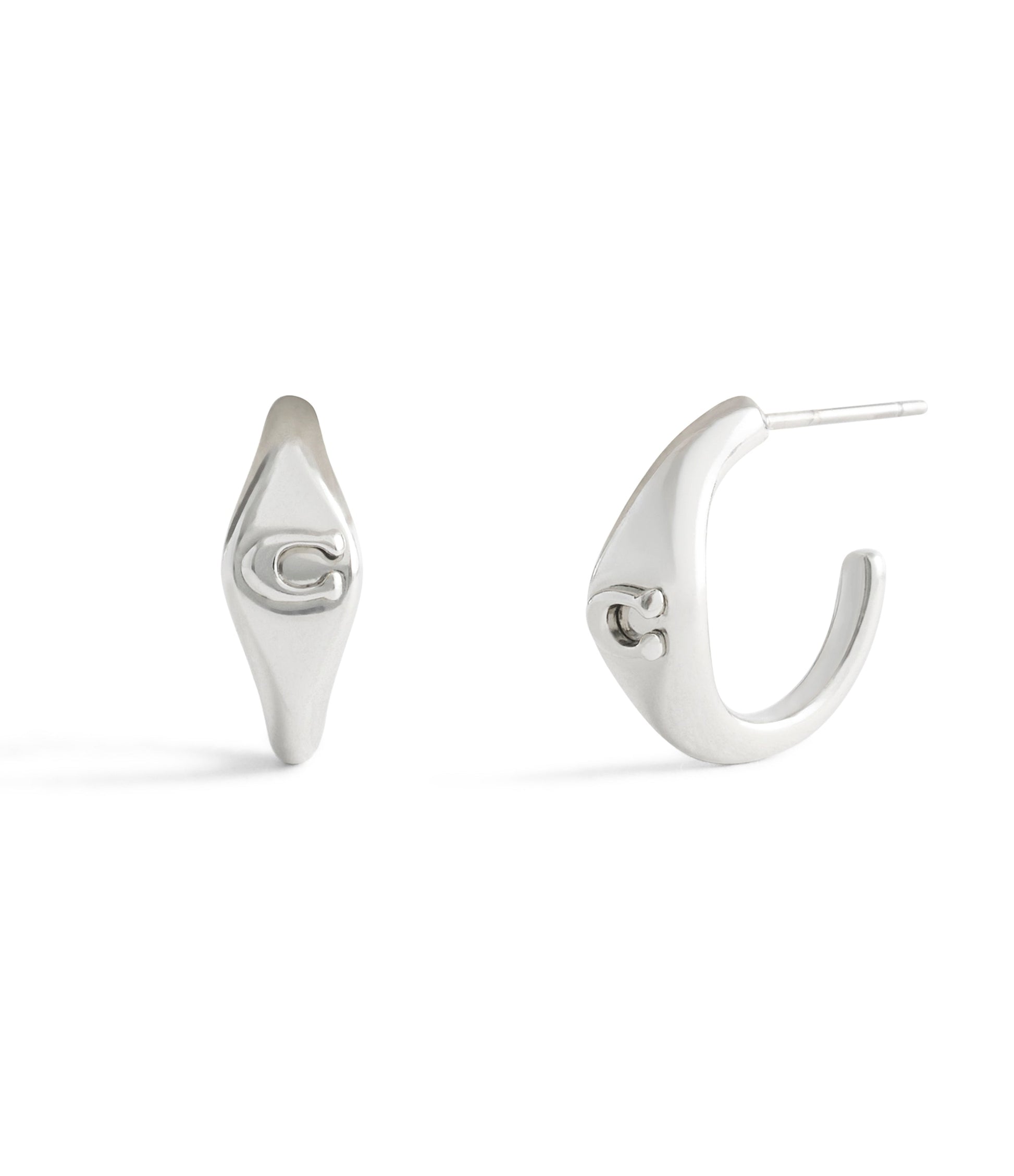 37541372RHO-Signature Signet Huggie Earrings-Rhodium