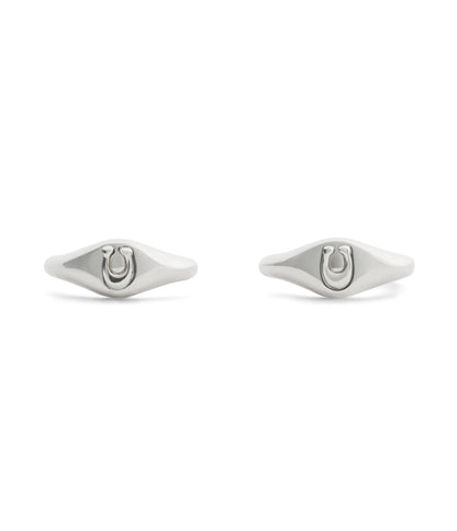 37541372RHO-Signature Signet Huggie Earrings-Rhodium